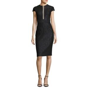 Lela Rose black shimmery Sheer-Panel Cap-Sleeve Cocktail Dress size 12
